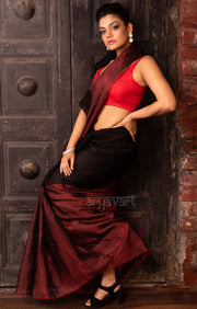 Ruby Red & Black Tissue Linen Saree