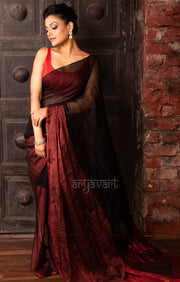 Ruby Red & Black Tissue Linen Saree