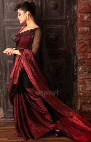 Ruby Red & Black Tissue Linen Saree