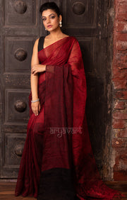Ruby Red & Black Tissue Linen Saree With Woven Stripes