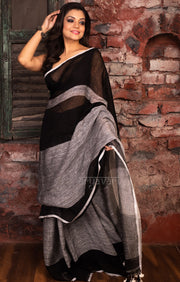 Black, Grey & White Linen Saree