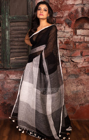 Black, Grey & White Linen Saree