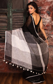 Black, Grey & White Linen Saree