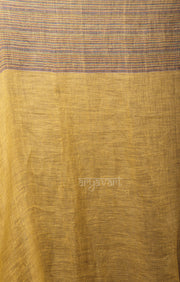 Mustard Yellow Linen Saree With Multi Colored Woven Border