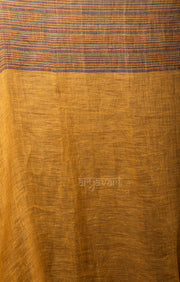 Honey Mustard Yellow Linen Saree With Multi Coloured Woven Border