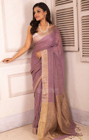 Mauve Linen Saree With Multi Coloured Weave