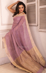 Mauve Linen Saree With Multi Coloured Weave