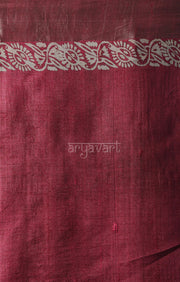 Umber Brown Tussar Silk With Fern Leaf Block Print Design