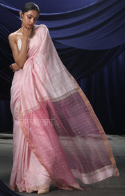 Pink Matka Silk Saree With Woven In Sequence In Pallu