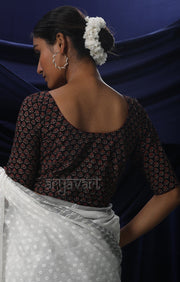 Black Kalamkari Print Blouse With Red Piping