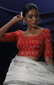 An Ikkat Blouse in a Stunning Combination of Red & Orange