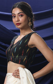 Striking Black with Multicolour Weave Ikkat Blouse