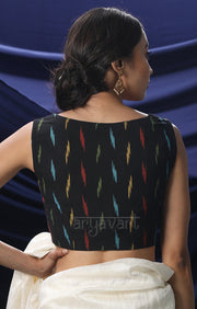 Striking Black with Multicolour Weave Ikkat Blouse