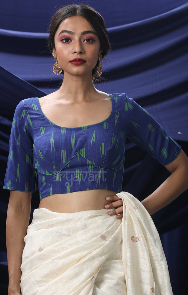 An Ikkat Blouse in a Stunning Combination of Blue & Green