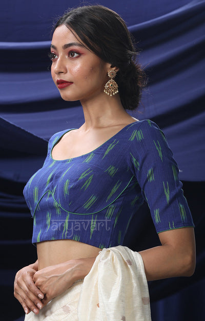 An Ikkat Blouse in a Stunning Combination of Blue & Green