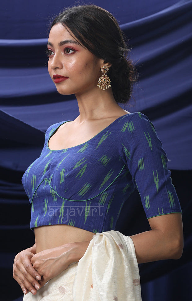 An Ikkat Blouse in a Stunning Combination of Blue & Green