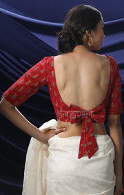 Earthy Red Blouse with Golden Checks & Print