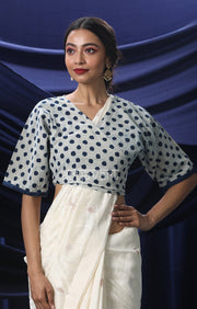 White Blouse With Indigo Blue Polka Dots