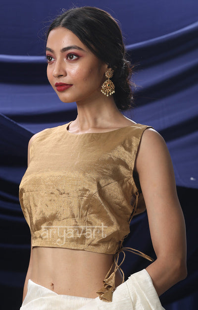 Golden Silk Tissue Blouse With Tie-up On The Side