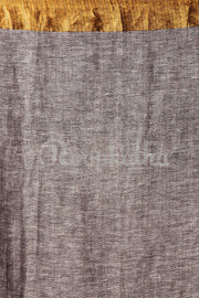 Grey Linen Saree With Wide Zari Border