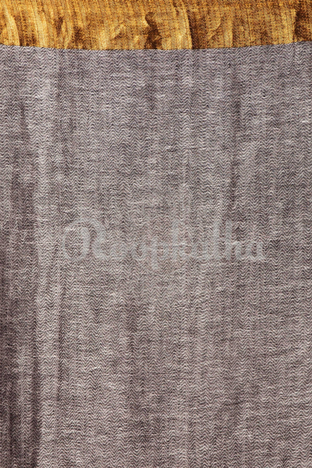 Grey Linen Saree With Wide Zari Border