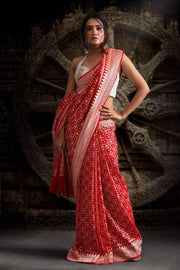 Vermilion Red Saree with Zari Geometric Woven Design