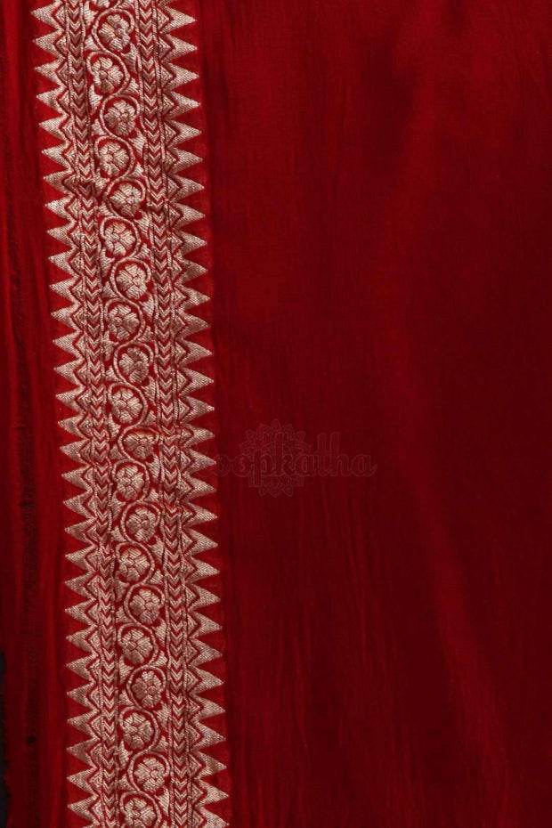 Vermilion Red Saree with Zari Geometric Woven Design