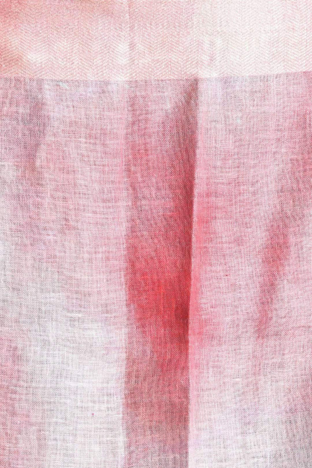 Blush Pink Digital Printed Linen Saree With Zari Border & Pallu