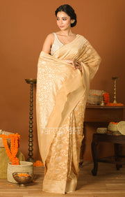 Beige Gold Saree with Zari Floral Weave