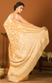 Beige Gold Saree with Zari Floral Weave
