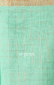 Aquamarine Blue Silk Cotton Saree with Gold Zari Checks & Pallu