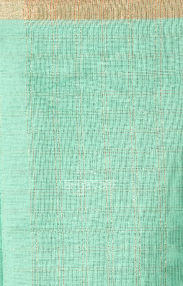 Aquamarine Blue Silk Cotton Saree with Gold Zari Checks & Pallu