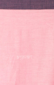 Blush Pink Cotton Saree with Navy Blue Border & Jamdani Woven Design