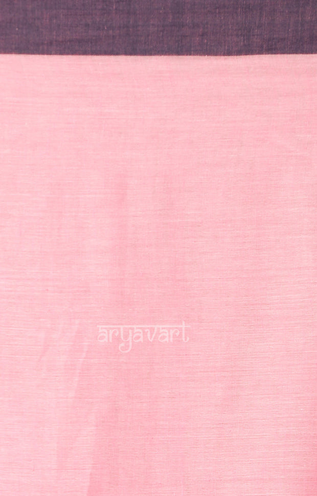 Blush Pink Cotton Saree with Navy Blue Border & Jamdani Woven Design