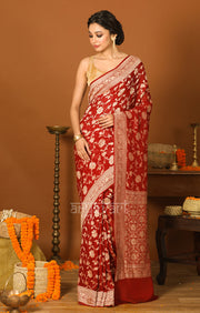 Burgundy Saree with Zari Floral Woven Design