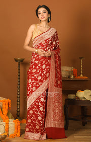 Burgundy Saree with Zari Floral Woven Design