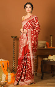Burgundy Saree with Zari Floral Woven Design