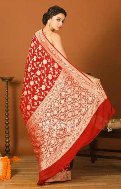Burgundy Saree with Zari Floral Woven Design