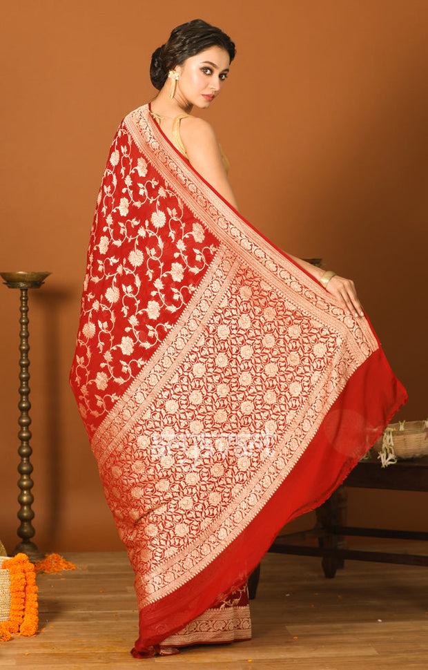 Burgundy Saree with Zari Floral Woven Design