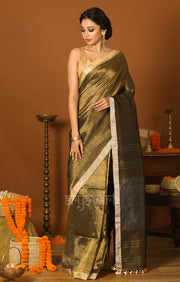 Olive Gold Tissue Linen Saree