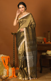 Olive Gold Tissue Linen Saree