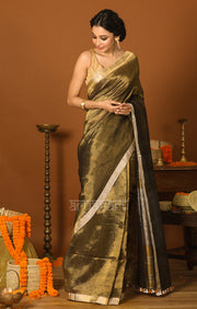 Olive Gold Tissue Linen Saree