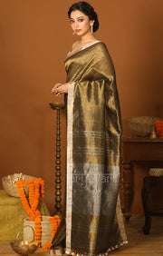 Olive Gold Tissue Linen Saree
