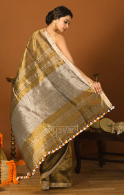Olive Gold Tissue Linen Saree