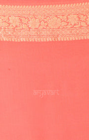 Coral Chiffon Saree with Zari Floral Woven Design