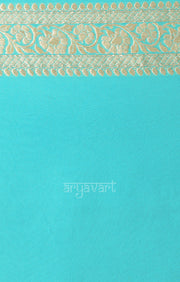 Turquoise Blue Chiffon Saree with Silver Zari Floral Weave