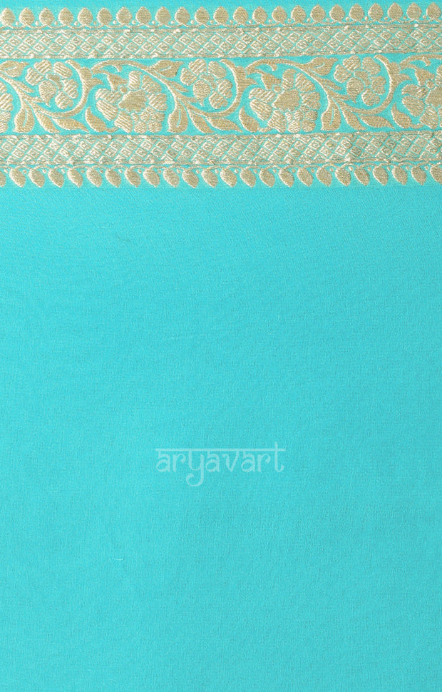 Turquoise Blue Chiffon Saree with Silver Zari Floral Weave