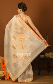 Pearl White Chanderi Saree with Woven Zari Butta