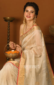 Pearl White Chanderi Saree with Woven Zari Butta