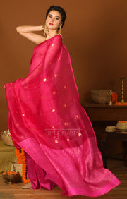 Fuchsia Matka Silk Saree With Zari Polka Dot Butta